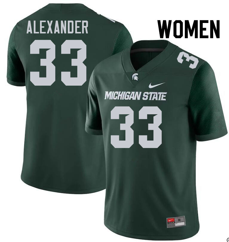 Women #33 Aaron Alexander Michigan State Spartans College Football Jerseys Stitched-Green